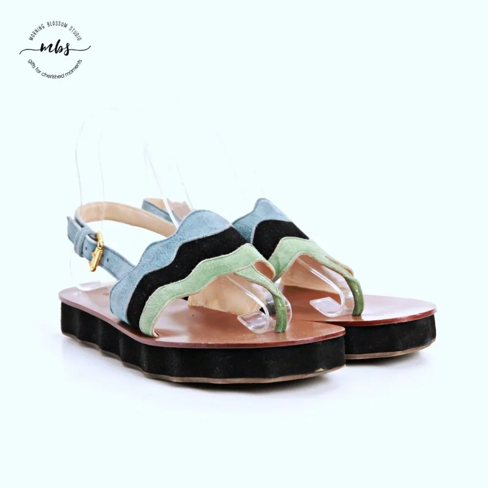 Ol'autre‎ Chose Platform Suede Ankle Strap Thong Sandals Multicolor Women US 6.5 - Picture 2 of 14